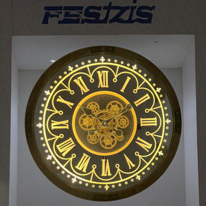 Horloge murale industrielle mécanique de luxe de 24 pouces à aiguilles mobiles, avec engrenages apparents, carte du monde <span class=keywords><strong>vintage</strong></span>, pour décoration de salon - Product Image 4