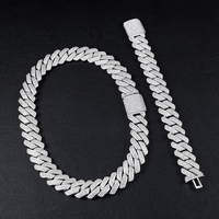 Hip Hop Or Rempli Lien Bracelet Chaîne Ensemble 19MM 3 Rangées Diamant Cubain Collier Ras Du Cou Hommes Miami Glacé CZ Prong Cubain Chaîne