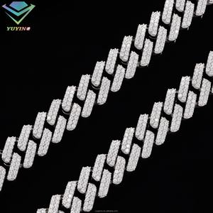 Cadena Cubana de Plata Esterlina S925 con Incrustaciones de Moissanita VVS de 13mm y 2 Filas, Collar y Pulsera de Moissanita - Product Image 6