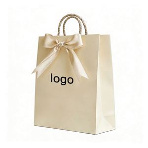 Factory Direct Customizable Cream <b>Paper</b> Shopping Bag With Bow & Rope Handle Elegant Ideal for Boutique & Jewelry Packaging - Product Image 1
