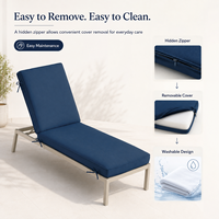 Coussin de chaise longue d'extérieur avec attaches, imperméable, lavable, mousse haute résilience, coussin de remplacement personnalisé