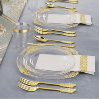 Vaisselle de fête personnalisée de style européen en or clair noir assiettes de fête jetables assiettes plats tasse fourchettes ensemble de vente en gros