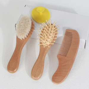 Lot <span class=keywords><strong>de</strong></span> 4 brosses à cheveux pour nouveaux-nés avec logo personnalisé et 3 pièces <span class=keywords><strong>de</strong></span> poils souples en bois <span class=keywords><strong>de</strong></span> chèvre naturel <span class=keywords><strong>peigne</strong></span> pour nourrisson, bambin, bébé et enfant - Product Image 6