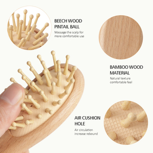 Prêt à expédier : Ensemble de 3 brosses et peignes à <span class=keywords><strong>cheveux</strong></span> pour bébé en bois naturel, poils doux de chèvre, <span class=keywords><strong>brosse</strong></span> de massage du cuir chevelu pour nouveau-nés - Product Image 2
