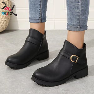Botines Cómodos para Mujer con Punta Redonda, Diseño de Cremallera Lateral y Tacón Bajo Grueso para Uso Diario en la Oficina - Product Image 2