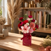 Boîte à fleurs en ruban de luxe, pliable, portable, en papier rouge, emballage cadeau, boîte en carton écologique pour fleurs, pour cadeaux