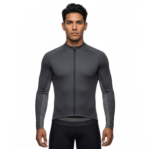 Men's <b>Long</b> <b>Sleeve</b> Cycling Jersey <b>Black</b> Full Zip Front <b>Mesh</b> Back Breathable Performance Fit - Product Image 5
