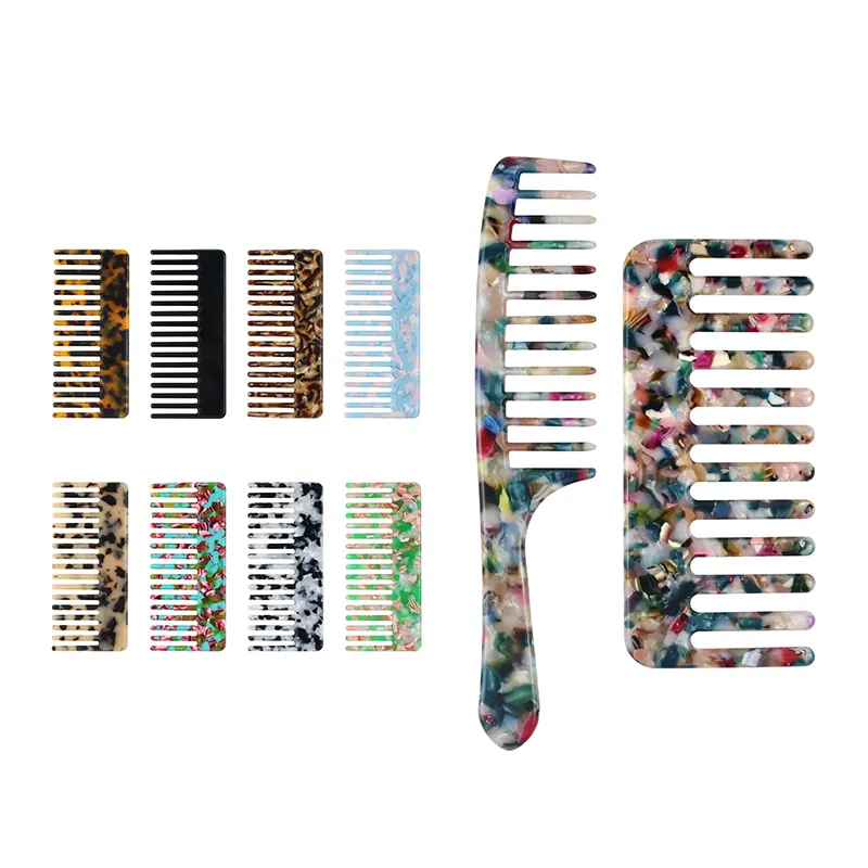 Hot Sale Marble Acrylic Acetate Beauty Tooth Hair Brushes Multiple Color Acetic acid cellulose Anti-Static Hair Comb