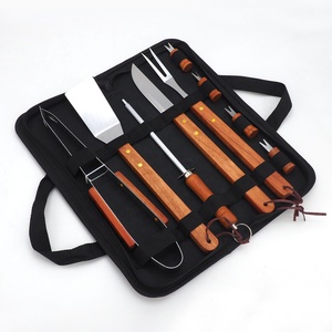 10 pièces rôtisserie pique-nique BBQ grils accessoire trousse à outils étui en tissu Oxford comprend métal manche en bois <span class=keywords><strong>accessoires</strong></span> de <span class=keywords><strong>barbecue</strong></span> - Product Image 6