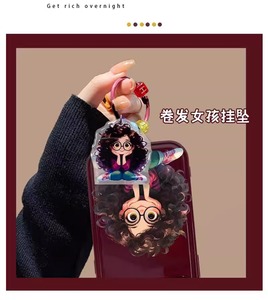 Роскошный мультяшный вьющиеся волосы девушка макияж зеркало чехол для телефона для iphone 16 15 14 12 11 Pro Max Ударопрочный Мягкий чехол с подвеской - Product Image 6