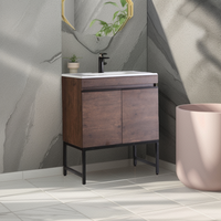Style industriel 24 pouces marbre de culture MDF salle de bain lavabo autoportant petite vanité simple évier en céramique pour usage en appartement