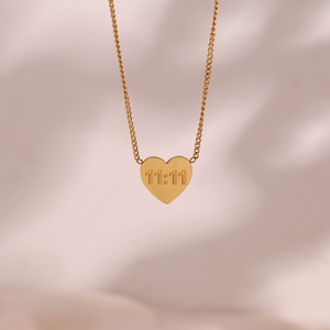 Collier porte-bonheur spirituel 11:11 pour femme, en acier inoxydable plaqué or 18 carats, étanche, avec pendentif cœur numéro <span class=keywords><strong>ange</strong></span> - Product Image 3