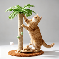 CocoSpin 70cm, griffoir pour chat à 4 niveaux, écologique, en bois, avec piste tournante, en bambou et lin blanc, tissage hybride, facile à assembler