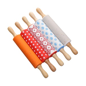 Wholesale Large Silicone <b>Rolling</b> Pin Baking <b>Tools</b> Color Printing Flower Kitchen <b>Tools</b> with Wooden Handle - Product Image 1