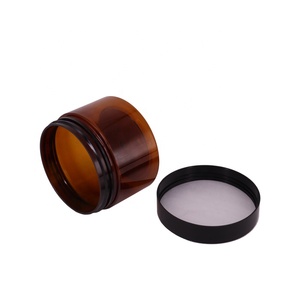 ET Round Amber 16 oz 4 oz 8 oz Plastic Candy Jars with Black Lids