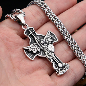 yunnique St Michael Archangel <b>Cross</b> Stainless Steel Pendant Necklace Men's Fashion Jewelry Gift - Product Image 4
