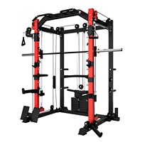 Machine Smith multifonctionnelle avec structure de squat et barre de poussée horizontale pour entraînement complet à domicile