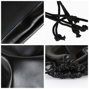 Custom Print Logo Black PU Leather <b>Drawstring</b> <b>Pouch</b> Waterproof Leather Earphone Jewelry <b>Drawstring</b> Bag - Product Image 6
