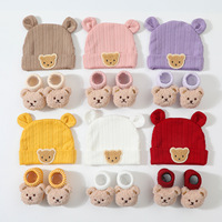 Ensemble de chaussettes et bonnet pour nouveau-né, mignonnes chaussettes pour bébés filles et garçons avec dessin animé 3D, chaussettes en coton pour bébés de couleur unie