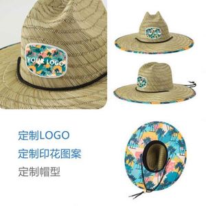 Sombrero de Paja Estilo Panamá al por Mayor, Sombrero de Paja Natural para Surf y Pesca, Sombrero de Paja para Mujer con Estampado en la Parte Inferior - Product Image 5
