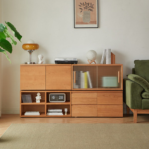 Meuble TV en bois massif style nordique, meuble de rangement sur pied en bois de cerisier, unité de base pour salon - Product Image 2