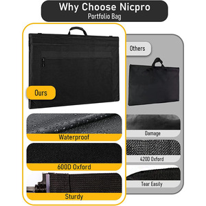 Light Weight Art Portfolio <strong>Bag</strong>, 18x24 Black Art Canvas Portfolio Case with Detachable Shoulder Strap, <strong>Leather</strong> Corners, Carrying