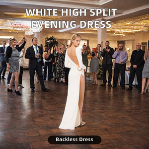 Vestido de noche Formal de manga larga con volantes y silueta recta de cintura Imperio hasta el suelo para mujer, blanco, antiestático - Product Image 2