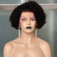 Perruque courte bouclée en dentelle frontale Joywigs, cheveux humains, couleur naturelle, cheveux vierges brésiliens, dentelle suisse, noir naturel