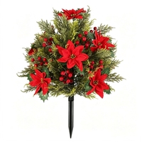 Tiang Hias Taman Natal 61cm Pinus Buatan Berlapis Salju Buah Berry Merah Dekorasi Halaman Rumput Ornamen Luar Ruangan Liburan Grosir Pabrik