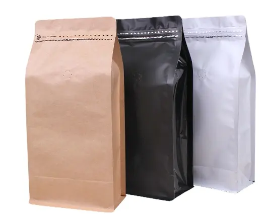 Paquete de granos de fondo plano Biodegradable personalizado, bolsa de café con válvula y cremallera, 100gr, 100g, 150g, 250g, 500g, 1kg