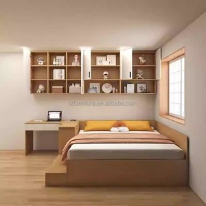Wholesale Low Priced Wooden Tatami Bedroom Furniture Durable Wooden <b>Storage</b> <b>Bed</b> Sets <b>With</b> Desk & Wardrobe for Apartments & Dorms - Product Image 2
