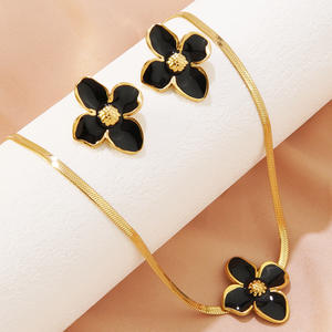 Para <span class=keywords><strong>Shein</strong></span> colorido gota <span class=keywords><strong>de</strong></span> aceite Plumeria conjunto <span class=keywords><strong>de</strong></span> joyería <span class=keywords><strong>de</strong></span> acero inoxidable oro dopamina flor pendientes collar transfronterizo gran oferta - Product Image 2