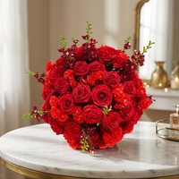 Support de fleurs de table de mariage rouge de haute qualité Tuoji en gros, centre de table boule de roses artificielles en soie de 80 cm de diamètre, impression personnalisée