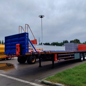 Semi-remorque à plateforme en acier à 3 essieux renforcée par poutres, capacité 50 tonnes pour marchandises lourdes, conteneurs 20/40 pieds, remorque de camion 40 tonnes - Product Image 1