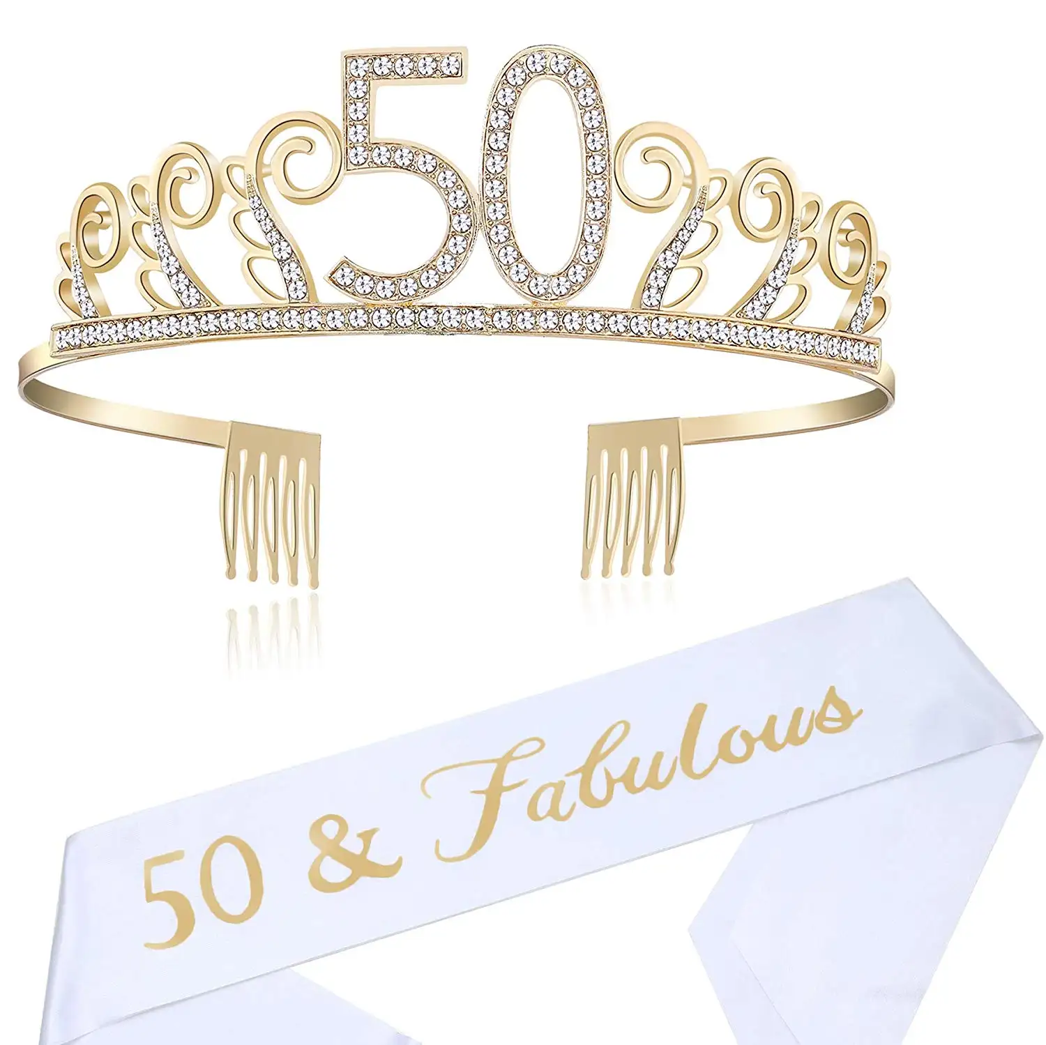 Lima Puluh Kustom Rhinestone Ulang Tahun Mahkota untuk Orang Dewasa Ulang Tahun Tiara Crown Ikat Headband Tiara