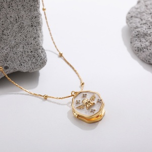 Collar con Medallón Abrible de Acero Inoxidable y Oro de 18K, Diseño Geométrico de Estrella y Sol, con Cadena de Eslabones, para Aniversario - Product Image 4