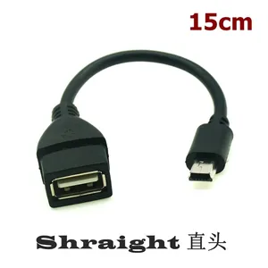 Adaptador de cabo curto 90 graus 4 esquerdo direito para baixo mini USB OTG fêmea para Mini B macho de 5 pinos 0.25m