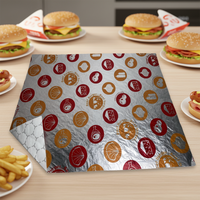 Papier nid d'abeille imprimé gaufré composite de qualité alimentaire, enduit de cire, laminé avec du papier d'aluminium pour hamburgers, sandwichs et hot-dogs de restauration rapide