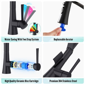 Robinet de cuisine monocommande en acier inoxydable 304 noir mat avec douchette extractible CUPC - Product Image 5