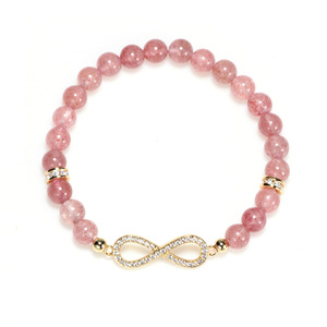 Crystal <b>Bracelet</b> With Pink <b>Beads</b> And Infinity Charm Gold Plated For Women Gift Jewelry - Product Image 5
