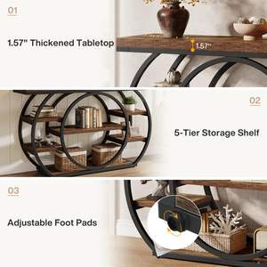 Table <span class=keywords><strong>console</strong></span> industrielle Tribesigns de 120 cm, 5 niveaux, structure en métal, étroite, pour entrée, couloir, derrière le canapé, salon, brun rustique - Product Image 5