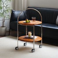 Table basse pliable à roulettes avec plateau en bois de caoutchouc de qualité AA et structure en acier inoxydable pour salon, chambre, petit espace, restaurant