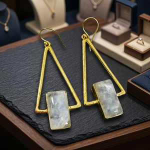 SOUMYA CREATIONS Boucles d'oreilles pendantes tendance en laiton plaqué or avec pierre de lune arc-en-ciel pour femme, style religieux mignon, cadeau idéal pour les fêtes - Product Image 4