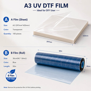 Láminas de <span class=keywords><strong>Película</strong></span> A3 UV DTF AB, <span class=keywords><strong>Película</strong></span> de Transferencia de Etiquetas de Cristal de Alto Brillo para Impresión en Tazas, Botellas y Fundas de Teléfono, 100 Unidades - Product Image 2