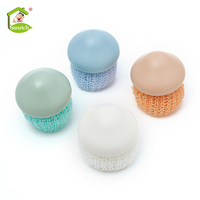 Éponge de nettoyage en plastique pour cuisine, boule à récurer en maille, éponge en nylon avec poignée