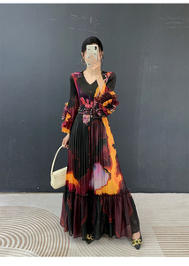 Vestido Elegante PY 2026 con Cuello Redondo, Manga Trompeta, Fruncido, Tejido Plisado y Estampado en la Cintura, Ropa Occidental para Mujer, Venta al por Mayor en Línea - Product Image 5
