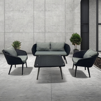 Ensemble de canapés d'extérieur modernes et durables 4 places, confortables, avec table basse en rotin tressé résistant aux UV, pour appartement, parc, salle à manger, jardin