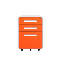 Archivador Móvil de Acero con 3 Cajones, Gabinete de Almacenamiento de Documentos con Cerradura, Gabinete Metálico para Oficina