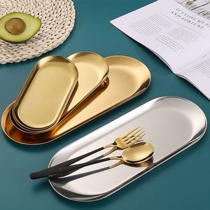 Korean Stainless Steel Dish Plate Good Quality <b>Gold</b> Silver <b>Tray</b> Dish Oval BBQ Dishes Commercial Use - Product Image 2