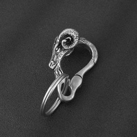 Llaveros al por mayor de fábrica, llaveros de acero inoxidable, accesorios de joyería metálica, grabado de logotipo de marca, diseño de cabra